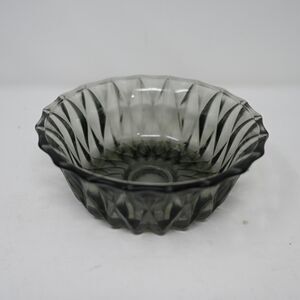 Vintage Libbey Smoke Gray Glass Bowl Diamond Scroll 1960s